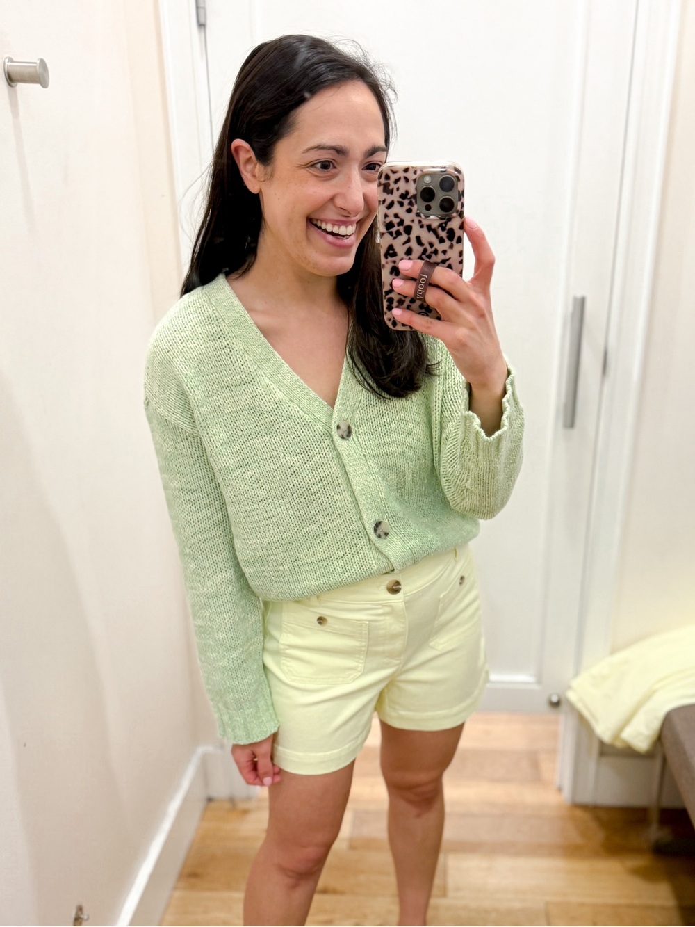 LOFT Light Green V-Neck Button Front Cardigan